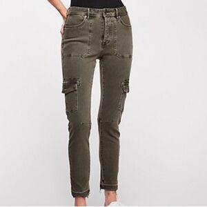 Free People Skinny Cargo Jeans 25 Strechy Missing Side Pockets Buttons Cropped